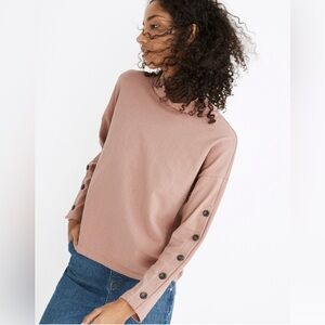 Madewell Button-Sleeve Turtleneck Top in Faded Mauve